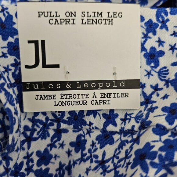 Jules & Leopold Floral Cropped High Waist Blue And White Pull On Capri Pants - Picture 7 of 8